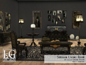 Sims 4 — Simhain Furnishings by LilliaGreene — Part 1 of the full Simhain Living Room set. The perfect furnishings to
