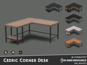 Sims 4 — Cedric Corner Desk by sim_man123 — A simple L-shaped desk in a variety of wood swatches.