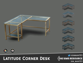 Sims 4 — Latitude Corner Desk by sim_man123 — A chic glass L-shaped desk with a glass top, in a variety of metal