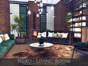 Sims 4 — Nero - Living Room - TSR CC Only by Rirann — Nero is an industrial loft style living room in black, brown colors