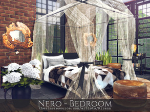Sims 4 — Nero - Bedroom - TSR CC Only by Rirann — Nero bedroom is an industrial loft style room in black, brown colors