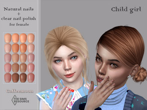 Sims 4 — Natural nails for female (short matte and glossy) (Child) by coffeemoon — Uncoated and coated with glossy nail