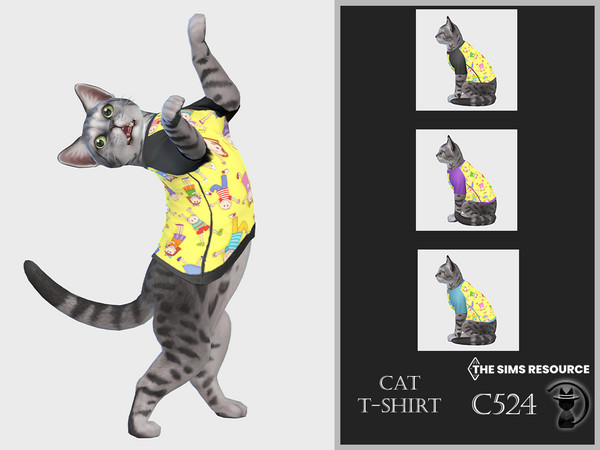 Sims 4 — Cat T-shirt C524 by Daph's — 3 Swatches Compatible with HQ mod Works with all of skins Custom Thumbnail All Lods