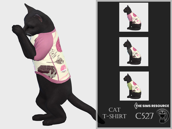 Sims 4 — Cat T-shirt C527 by Daph's — 3 Swatches Compatible with HQ mod Works with all of skins Custom Thumbnail All Lods