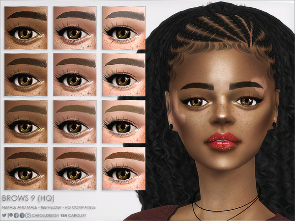Sims 4 — Brows 9 (HQ) by Caroll912 — A 12-recolour, bold and defined brows in dark and light shades of black, grey,