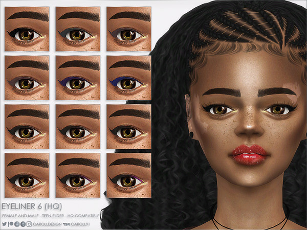 Sims 4 — Eyeliner 6 (HQ) by Caroll912 — A 12-recolour (6x solid colours and 6x soft gradient ones), bold eyeliner in dark