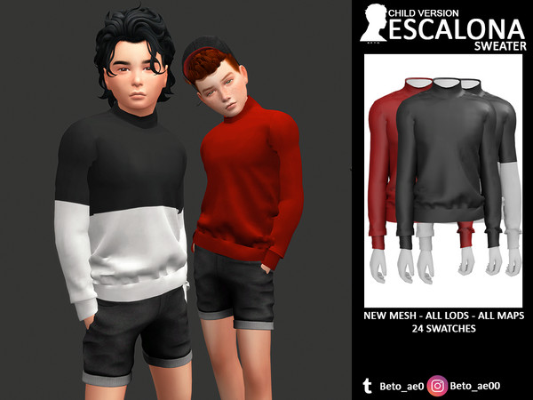Sims 4 — Escalona (Sweater- Child Version) by Beto_ae0 — Sweater for kids, hope you like it - 24 colors - Child - Custom