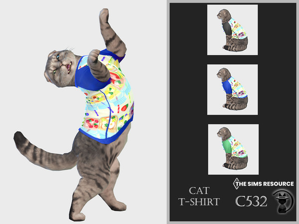 Sims 4 — Cat T-shirt C532 by Daph's — 3 Swatches Compatible with HQ mod Works with all of skins Custom Thumbnail All Lods