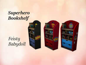 Sims 4 — Superhero Bookshelf by FeistyBabydoll — This is the Saturday Morning Cartoon version. **bookshelf includes**