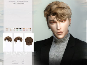 Sims 4 — WINGS-TO0929-Male curly hair by wingssims — Colors:36 All lods Compatible hats Hope you like it!