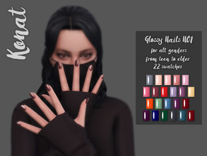 Sims 4 — Glossy Nails No1 by DemolitionKonat — Glossy nails. 22 swatches. EA mesh. Finger nails category. Hope you like