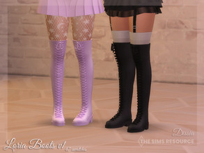 Sims 4 — Loria Boots v1 by Dissia — High above knee boots with laces Available in 47 swatches
