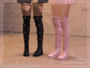 Sims 4 — Loria Boots v2 by Dissia — High above knee boots with laces and straps Available in 47 swatches