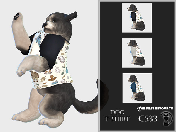 Sims 4 — Dog T-shirt C533 by Daph's — 3 Swatches Compatible with HQ mod Works with all of skins Custom Thumbnail All Lods