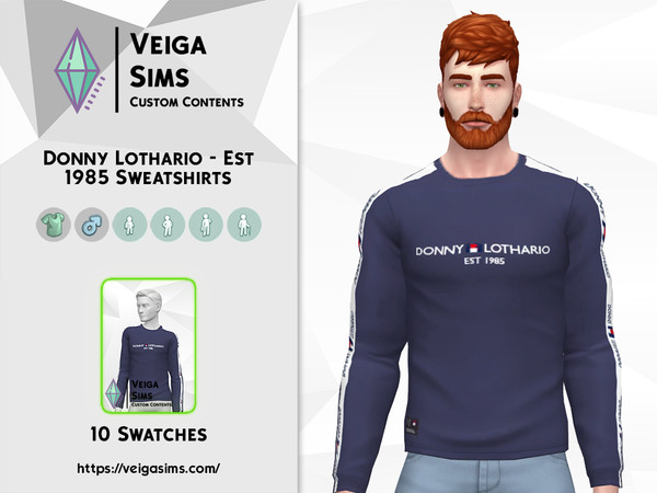 Sims 4 — Donny Lothario - Est 1985 Sweatshirts by David_Mtv2 — Available in 10 swatches for teen to elder. The same