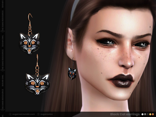Sims 4 — Black Cat earrings | Simblreen 2021 by sugar_owl — A black cat is the best familiar for witches and warlocks.