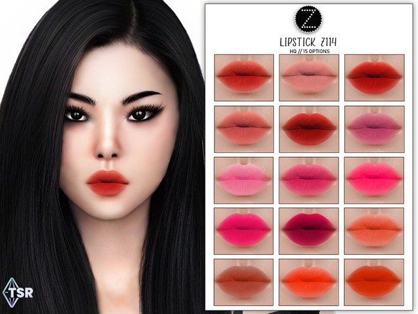 Sims 4 — LIPSTICK Z114 by ZENX — -Base Game -All Age -For Female -15 colors -Works with all of skins -Compatible with HQ