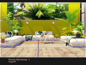 Sims 4 — Green Harmony I by ung999 — Green Harmony is a modern outdoor living and dining set which consists of 2 parts.