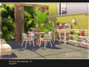 Sims 4 — Green Harmony II by ung999 — Part two of Green Harmony is an outdoor dining set. Set includes 9 objects: 2 Round