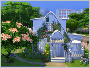 Sims 4 — Romantic Cottage no CC by sgK452 — House for couple or single, with small garden, hut to paint or create floral