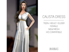 Sims 4 — Calista Dress by Jihannas — Cotton dress with golden belt.