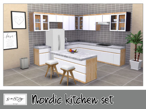 Sims 4 — Nordic kitchen set by so87g — - Nordic barstool: 2 colors, cost 200$ you can find it in comfort - barstool. Base
