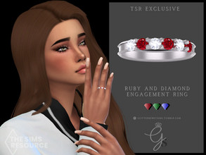 Sims 4 — Ruby & Diamond Engagement Ring by Glitterberryfly — A ruby and diamond engagement ring, comes in a few gem
