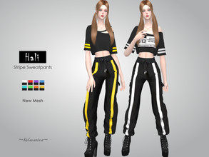 Sims 4 — HALI - Sweatpants by Helsoseira — Style : Goth/Street wear, stripe front cropped sweatpants Name : HALI Sub part