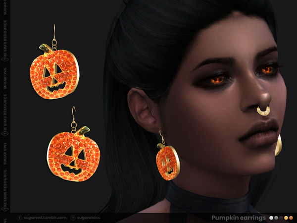 Sims 4 — Pumpkin earrings | Simblreen 2021 by sugar_owl — Personal Jack-o-lantern accessories for your sims. Have fun! :)