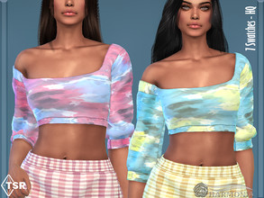 Sims 4 — Crop Off Shoulder Sweatshirt by Harmonia — New mesh / All Lods 7 Swatches Please do not use my textures. Please