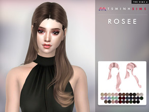 Sims 4 — Rosee Hair by TsminhSims — New meshes - 35 colors - HQ texture - Custom shadow map, normal map - All LODs -