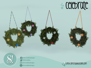 Sims 4 — Celebrate hanging Wreath by SIMcredible! — by SIMcredibledesigns.com available at TSR 4 colors variations