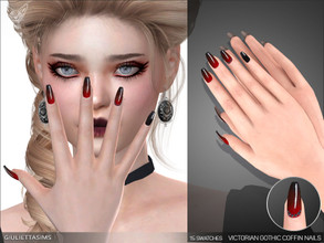 Sims 4 — Victorian Gothic Coffin Nails by feyona — Coffin-shaped nails come in 6 gradient swatches with accent stones on