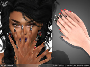 Sims 4 — Victorian Gothic Almond Nails by feyona — Almond-shaped nails come with mirror and dark gradient swatches a