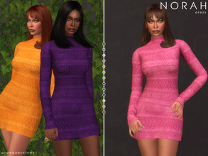 Sims 4 — NORAH | dress by Plumbobs_n_Fries — Long-sleeved Knitted Mini Dress New Mesh HQ Texture Female | Teen - Elders
