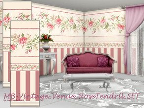 Sims 4 — Vintage Venue Rose Tendril by matomibotaki — MB-Vintage_Venue_RoseTendril_SET 2 elegant matcing wallpapers with