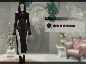 Sims 4 — Modern Victorian Gothic_ Gothic cornix dress by DanSimsFantasy — Long and tight gothic dress, exhibits necklines