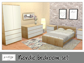 Sims 4 — Nordic bedroom set by so87g — - Nordic double bed: 3 colors, cost 400$ you can find it in comfort - bed