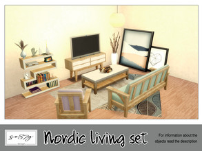 Sims 4 — Nordic living set by so87g — - Nordic bookshelf: cost 300$, you can find it in storage - bookshelf. Base game