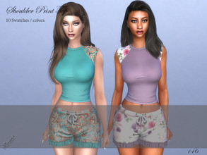Sims 4 — Shoulder Print Top by pizazz — Shoulder Print Top for your sims 4 game. image above was taken in game so that