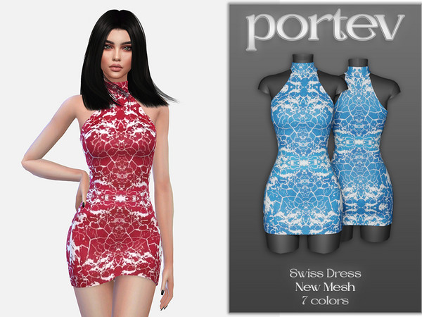 Sims 4 — Swiss dress by portev — New Mesh 7 colors All Lods For female Teen to Elder