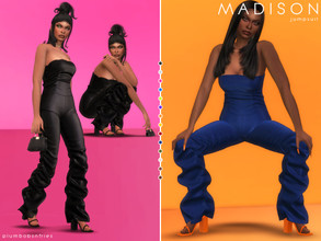 Sims 4 — MADISON | jumpsuit by Plumbobs_n_Fries — Ruched leather Jumpsuit New Mesh HQ Texture Female | Teen - Elders 14