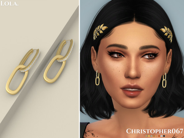 Sims 4 — Lola Earrings by christopher0672 — This is a cute pair of chunky oval link dangle earrings, one encrusted with