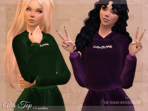 Sims 4 — Alia Top by Dissia — Velvet long sleeves hoodie Available in 14 swatches