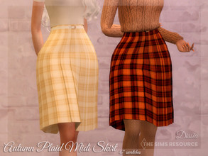 Sims 4 — Autumn Plaid Midi Skirt by Dissia — Medium length high waist skirt with belt and checked pattern in many colors