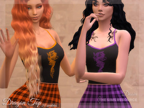 Sims 4 — Dragon Top by Dissia — Short black tank top on straps with a dragon print Available in 20 swatches