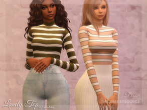 Sims 4 — Lonely Top by Dissia — Long sleeves turtleneck top in white stripes pattern Available in 47 swatches