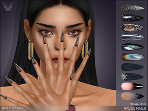 Sims 4 — Raven Nails by feyona — Stilletto shaped nails with 10 various swatches in black color for Halloween. Look for