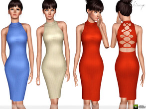 Sims 3 — Caged Back Ribbed Dress by ekinege — A ribbed knit midi bodycon dress featuring a mock neck, sleeveless and
