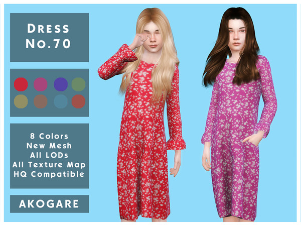 Sims 4 — Akogare Dress No.70 by _Akogare_ — Akogare Dress No.70 - 8 Colors - New Mesh (All LODs) - All Texture Maps - HQ